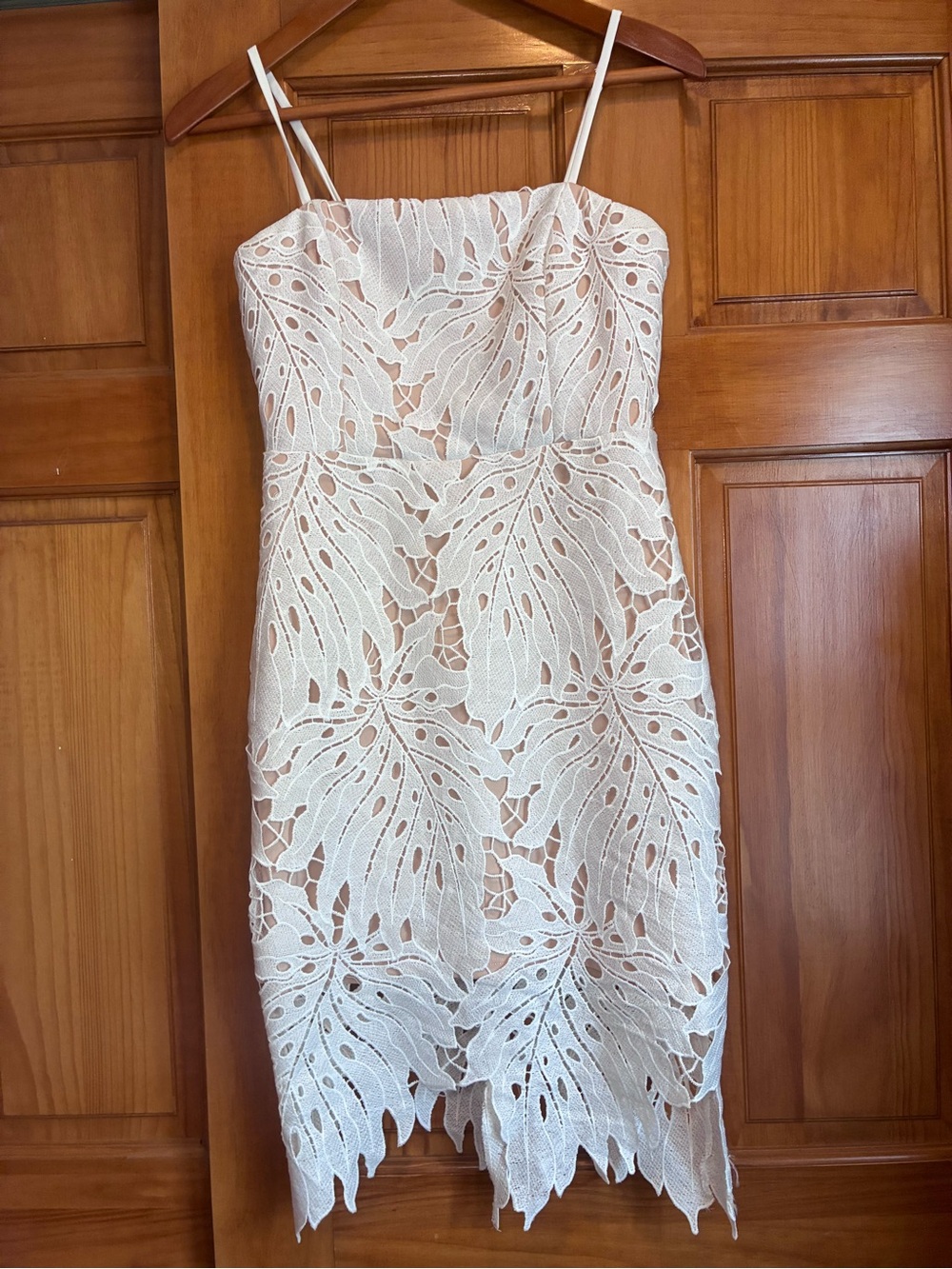 Lulu's Ivory Leaf Lace Strap Midi Dress